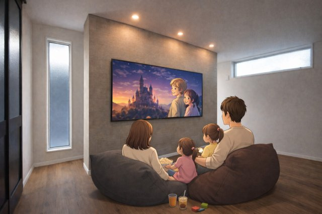 南東角地×自由設計の家×子育てしやすい環境の参考プラン|施工例　TV壁