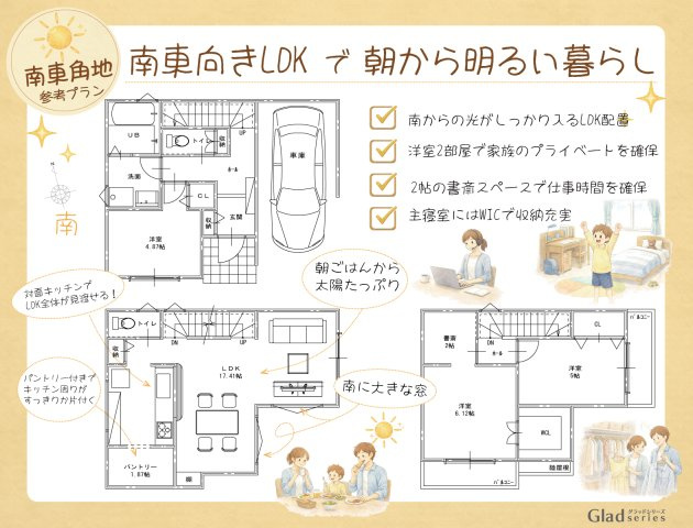 南東角地×自由設計の家×子育てしやすい環境の土地図＋建物プラン例|自由設計のため、ご予算に応じた建物計画が可能。
資金計画を明確にしながら、無理のない家づくりを進められます。