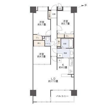 コアマンション郡元ネクステージの間取り|リフォーム完成後の間取図です。