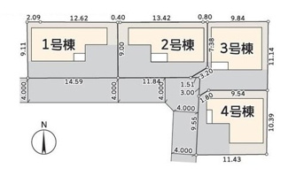 【区画図】 | 大和市福田8丁目  2号棟 | 2号棟　南道路　南側約4.0m公道　駐車2台（車種によります）　敷地面積39.1坪