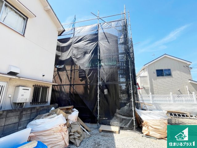 加古郡播磨町二子　25-1期　新築一戸建ての外観|周辺は落ち着いた街並みの住宅地！子育てがしやすい住環境です！まだ未完成ですが、現地でしかわからない事もございます。是非一度ご覧ください。