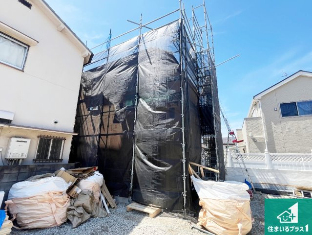 加古郡播磨町二子　25-1期　新築一戸建ての外観|周辺は落ち着いた街並みの住宅地！子育てがしやすい住環境です！まだ未完成ですが、現地でしかわからない事もございます。是非一度ご覧ください。