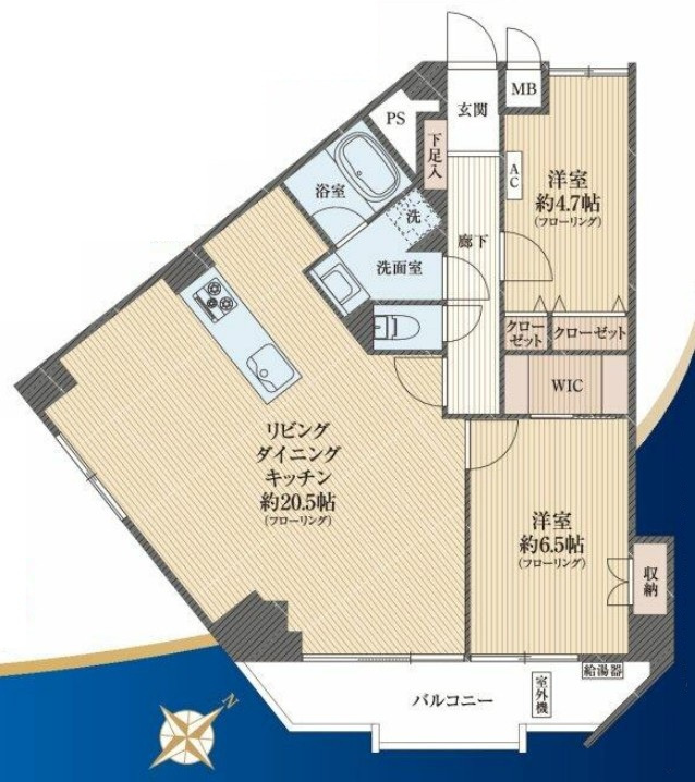 四谷ガーデニアの間取り|四谷ガーデニア：南東向きにつき陽当り・眺望良好な２ＬＤＫエアコン付きリノベーション物件は各居室収納・窓付きのお部屋となっております！
