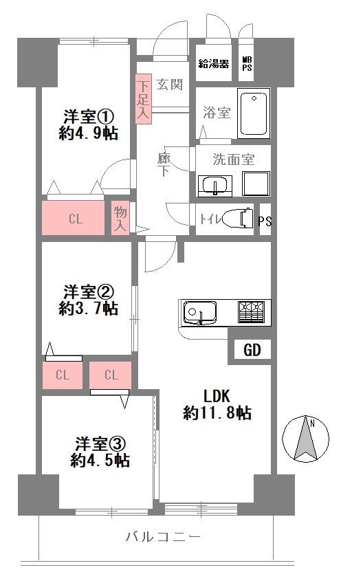 西宮グリーンマンション　１号棟の間取り