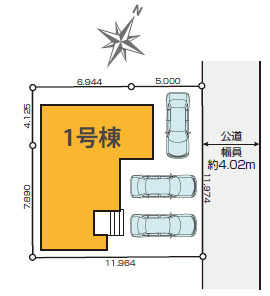 土地面積43坪超　駐車3台可能の区画図|カースペース3台分