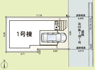 【区画図】 | 海老名市社家3丁目  1号棟 第17 | 東側約4.4ｍ公道　駐車1台（ビルトインガレージ・車種によります）　敷地面積20.6坪