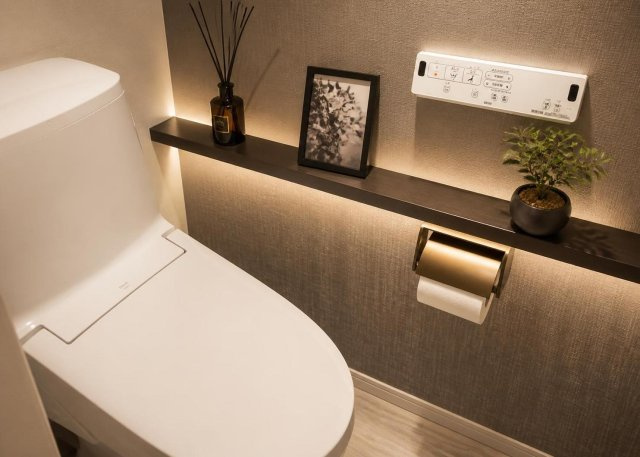 【トイレ】 | 快適な温水洗浄便座付きのトイレを1階と2階の計2ヶ所に設置しています。朝の忙しい時間帯も家族で混雑することなくスムーズに使用可能。お手入れもしやすい清潔感あふれる空間に仕上がっています。