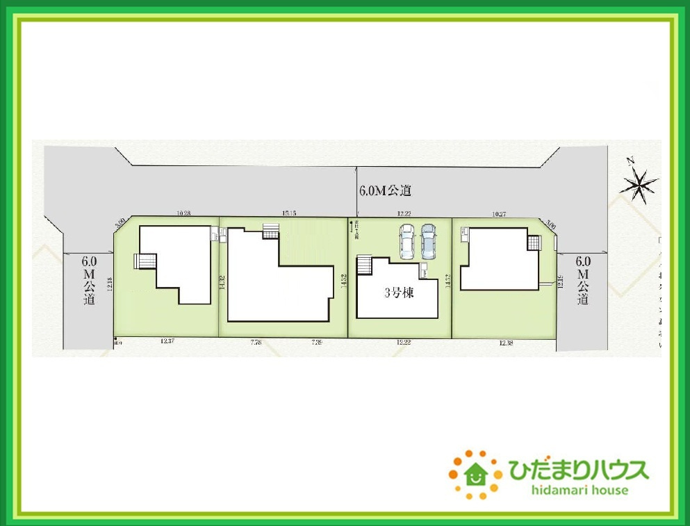 郡山市安積町長久保三丁目　新築戸建　3号棟の区画図|駐車2台以上可能で、急な来客時にも安心ですね☆彡