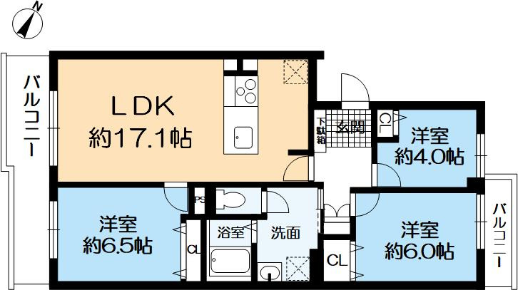 高槻阿武山二番街208号棟の間取り|専有面積：７２．７６㎡の３LDKです。
