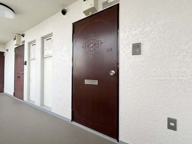 【その他共用部分】 | セザール久が原 | 皆様をお迎えする、お部屋の玄関ドア。開けやすさや開放角度、ドアノブの操作しやすさや鍵の形状などを、現地で一度ご確認ください。～即日のご見学可能～　お問合せはお気軽にどうぞ。