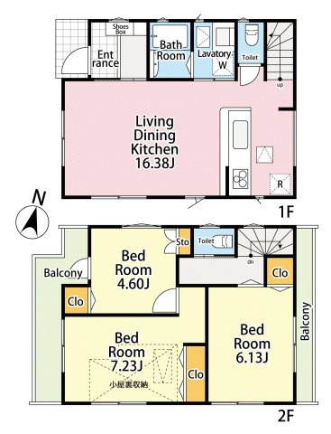 杉並区上井草2丁目　公園隣接×好ロケーション　限定3区画の参考プラン|2号地【建築条件付き】3LDK+小屋裏収納　敷地面積 75.85ｍ2　建物面積 75.42ｍ2　建物価格 1,280万円
