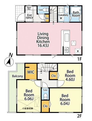 杉並区上井草2丁目　公園隣接×好ロケーション　限定3区画の参考プラン|3号地【建築条件なし】3LDK+WIC+小屋裏収納　敷地面積 75.88ｍ2　建物面積 75.60ｍ2　