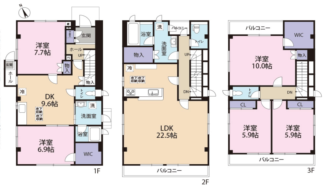 平塚市長持　３階建て広々リフォーム戸建ての間取り
