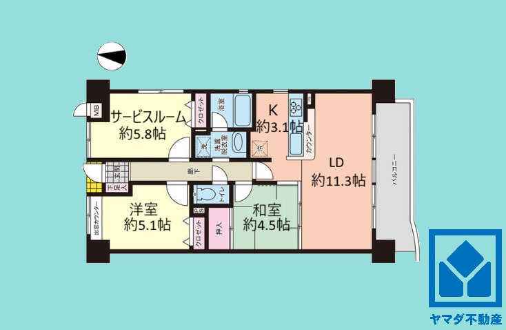 ソルディオ北武庫之荘の間取り|3LDK、専有面積61.96平米、バルコニー面積7.72平米、6階建て3階部分。