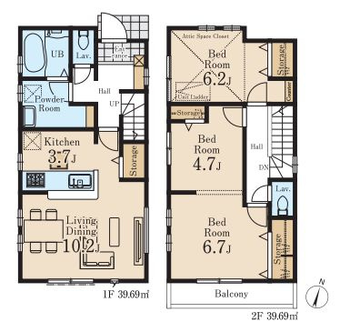 【間取り】 | 東久留米市氷川台２丁目　新築戸建て | 3LDK・土地面積100.93ｍ2・建物面積79.38ｍ2
