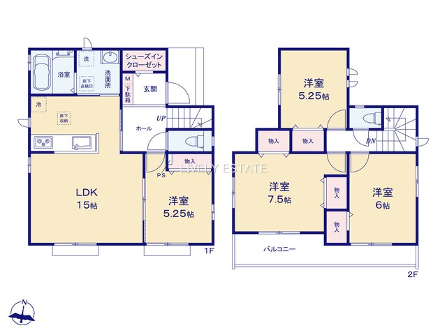 草加市谷塚仲町 新築分譲住宅 全6棟 E号棟の間取り