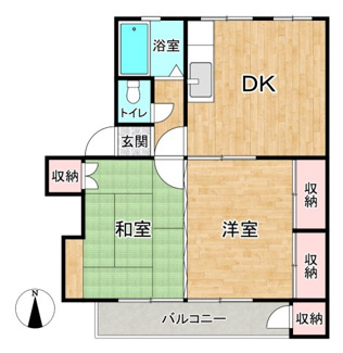 【間取り】 | 多摩川住宅ハ棟 | 専有面積41.46㎡の2DKタイプのお部屋です。パーテーションカーテンを開けると広い一室へ変更可能！