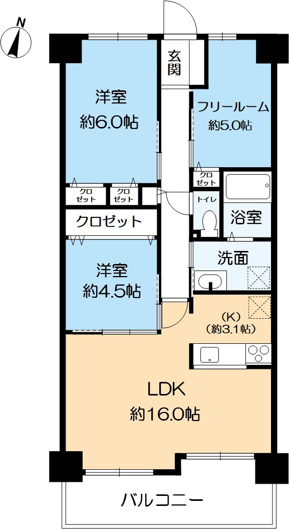 パニエ六甲の間取り|3LDK、価格6480万円、専有面積70.2m2、バルコニー面積10.1m2