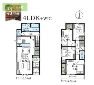 【間取り】 | 本日内見できます　小・中学校6分　WIC付　市川市真間5　3号棟