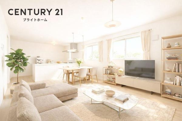 横浜市保土ケ谷区上菅田町の新築一戸建の居間・リビング|本画像はAIがCGで家具作成しており、実際の現地に家具は設置されておりません。また、販売価格に家具等は含まれておりません。