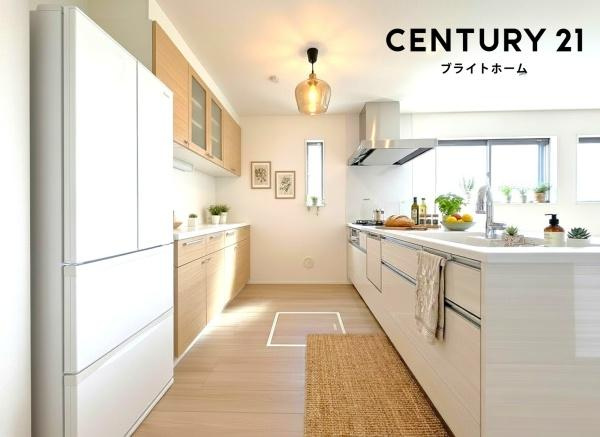 横浜市保土ケ谷区上菅田町の新築一戸建のキッチン|本画像はAIがCGで家具作成しており、実際の現地に家具は設置されておりません。また、販売価格に家具等は含まれておりません。
