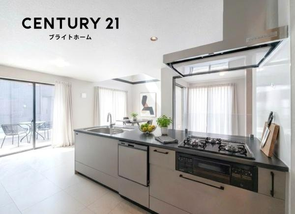 横浜市青葉区大場町の新築一戸建のキッチン|本画像はAIがCGで家具作成しており、実際の現地に家具は設置されておりません。また、販売価格に家具等は含まれておりません。