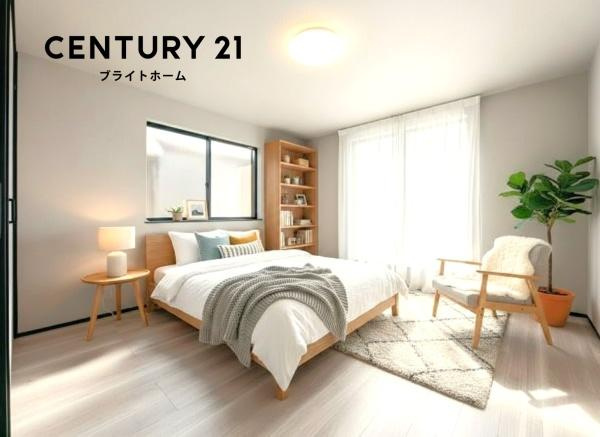 横浜市青葉区大場町の新築一戸建の洋室|本画像はAIがCGで家具作成しており、実際の現地に家具は設置されておりません。また、販売価格に家具等は含まれておりません。