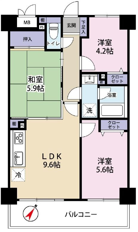 シティコート奥戸の間取り|8階部分・南東向きにつきまして日当たり・通風・眺望良好。ユニットバス新規交換。