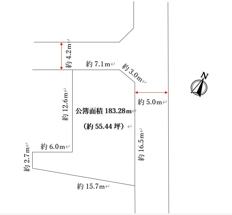 清瀬市中清戸5　売地の土地図|※実測図ではありません。
