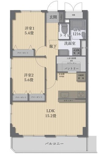 東観音町コーポプリューリープ7階の間取り