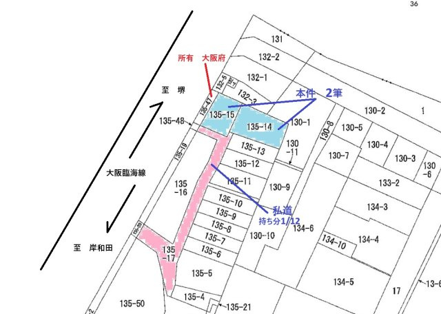 泉大津市東湊の土地３２坪（古家付き）の地図