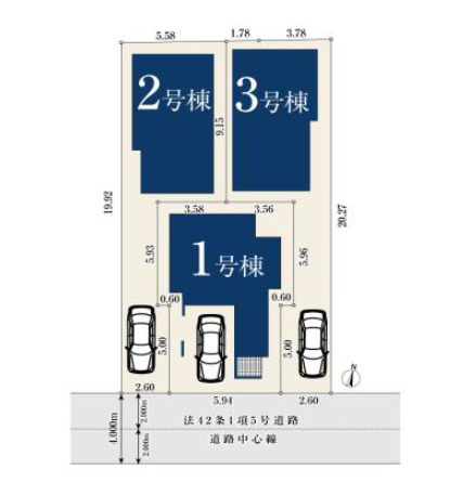 杉並区下井草3丁目　好立地×屋上付　省エネ住宅　全3棟の区画図