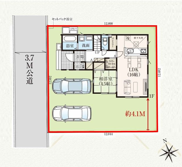 郡山市富久山町久保田字水口　　　１号棟　　　行健小学校、行健中学区の区画図