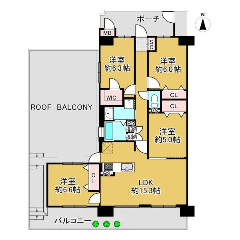 長岡京グリーンマンションの間取り|充実の4LDK＋WIC、広々としたリノベーション完成物件（2026年4月上旬完成）南西角部屋です◎
