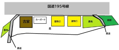 【農地＆離れ付き】香美市香北町韮生野　中古一戸建ての区画図|隣地との間隔が広く、プライバシーも確保！