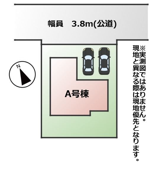 ハートフルタウン宇都宮市双葉2丁目438番の区画図|敷地面積：135.61㎡　接道：北側約3.8ｍ(公道)
