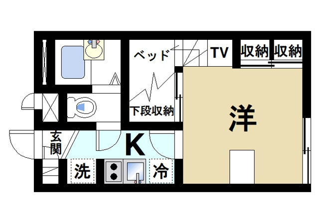 レオパレス八条Ⅲの間取り|学生さんにも人気のベッド付きのお部屋です。