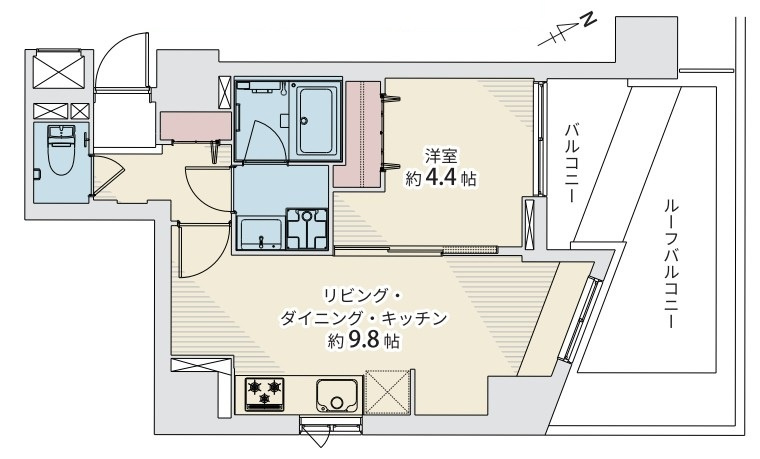 ルピナス麻布シティフォルムの間取り|ルピナス麻布シティフォルム：北東向き角部屋につき陽当り良好な１ＬＤＫリノベーション物件は階下住戸の無いお部屋となっております！４月２３日完成予定です！