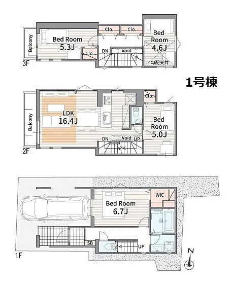 板橋区徳丸6丁目　安心の住環境　車庫付き戸建　全2棟の間取り|1号棟　4LDK+WIC　土地面積70.00m2　建物面積116.42m2