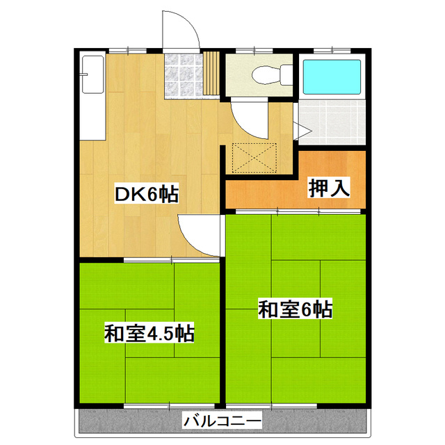 サンハイツの間取り|２DKの振分タイプの和室です！