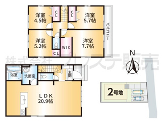 【間取り】 | 奈良市柏木町の新築一戸建 全３区画 | ２号地間取図