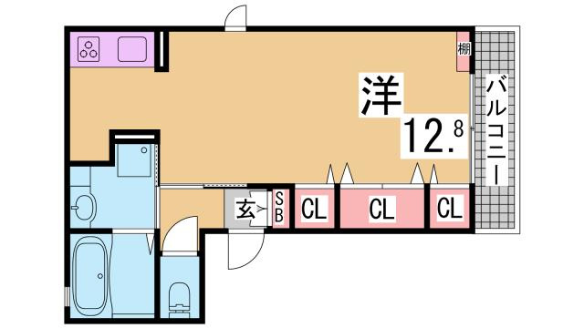 神戸市兵庫区荒田町３丁目のアパートの間取り