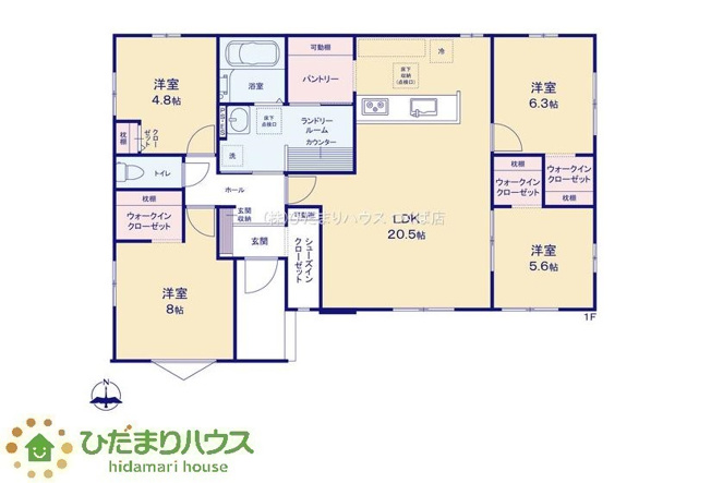 【間取り】 | 水戸市元吉田町14期　新築戸建　2号棟 | 20.5帖の広いLDK！