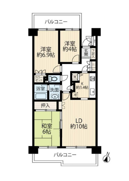 新大宮パークホームズの間取り|【新大宮パークホームズ】・3LDK・専有面積68.21m2・バルコニー面積10.17m2