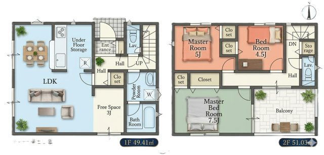 阪南市箱作第２　1号棟の間取り|2180万円　土地60.85坪　建物27.44坪　車３台可！3LDK(家具は入りません）
