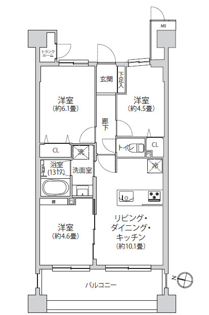 ライオンズプラザ西葛西　12階　リ　ノベーション済の間取り