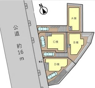 【区画図】 | 大和市福田3丁目 D号棟 | D号棟　西側16m道路　カースペース１台（車種による）