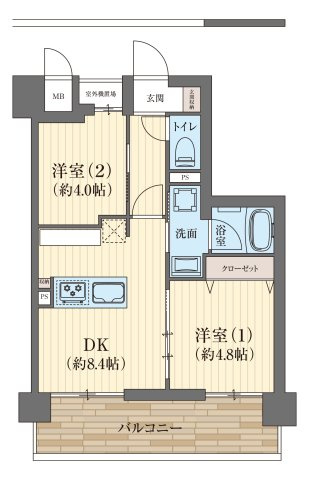 ピアッツァレント八木NORTHの間取り|2DK
