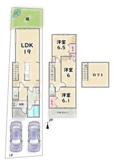 【参考プラン】 | 右京区西京極東衣手町　建築条件付 | 《1号地-参考プラン》建物価格：2129万円　延床面積：89.15平米（1F:47.59平米　2F:41.56平米）