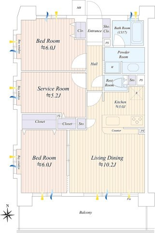 レーベンハイム北綾瀬の間取り|陽当り通風良好な東西北の3方向角住戸。3部屋利用可能な物件です。